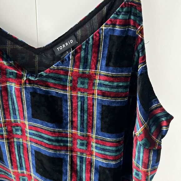 Torrid Plaid Velvet Tank Top Size 3x Cami Tartan Print Holidays Preppy Christmas - Picture 4 of 8